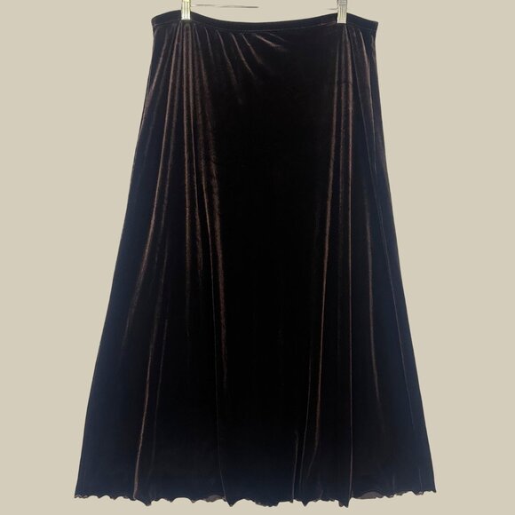 Brown Velvet Maxi Skirt W XL Olivia Paige Boho Gypsy Flowy Luxurious NWT VTG? - Picture 1 of 11